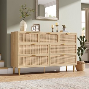 Rattan Dresser with 7 Drawers, Tall Modern Closet with Deep Storage, Large Chest of Drawers with Wide Top - 1 of 4