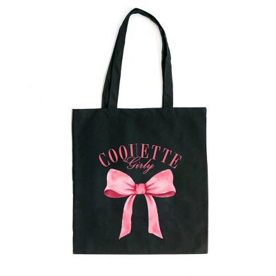 City Creek Prints Coquette Girly Canvas Tote Bag - 15x16 - Black