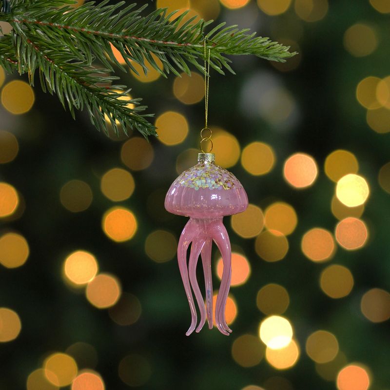 Northlight 4.75" Transparent Pink Jellyfish Glass Christmas Ornament, 2 of 5