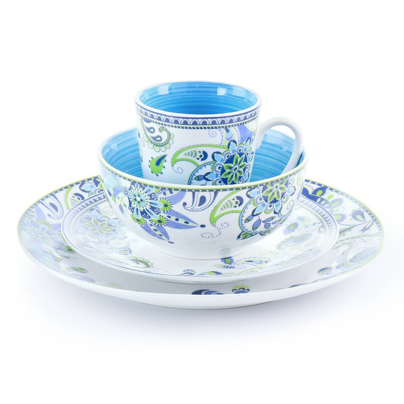 16pc Crush Round Porcelain Dinnerware Set Blue - Elama, 2 of 9