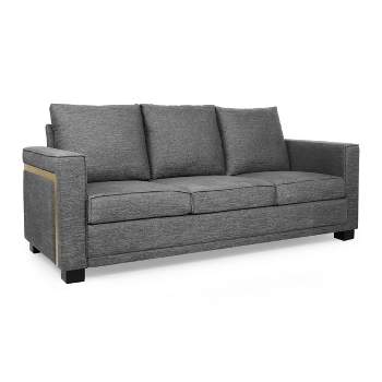 Clarkdale Contemporary Upholstered 3 Seater Sofa Charcoal/Dark Brown - Christopher Knight Home