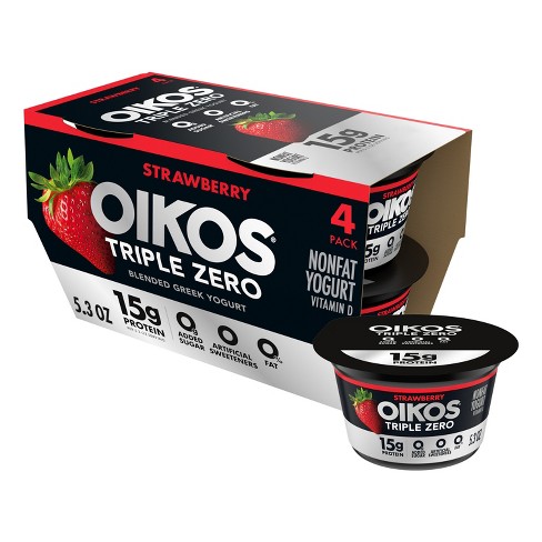 Oikos Triple Zero Strawberry Greek Yogurt - 4ct/5.3oz Cups : Target