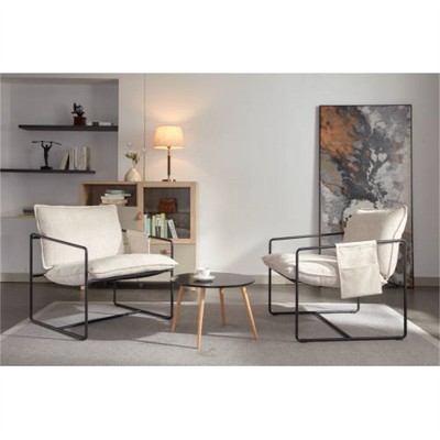 SKRAN 2 Chairs in 1 Box, Upholstered hanging armchair with metal frame,foam cushions and braid for living room,bedroom, Beige＋Black Armrest