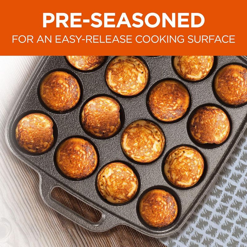 COMMERCIAL CHEF Cast Iron Cookware Aebleskiver Pan with 16 Cake Pop Mold Openings, 3 of 8