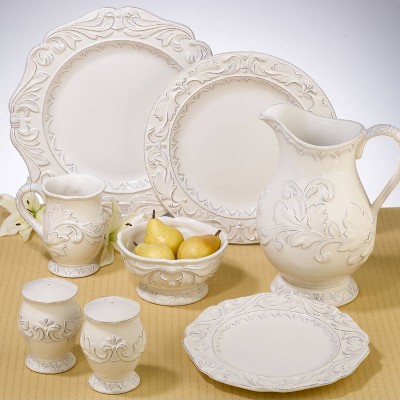 Ivory Hand-Painted Ceramic Salad and Dessert Plates, Set of 4