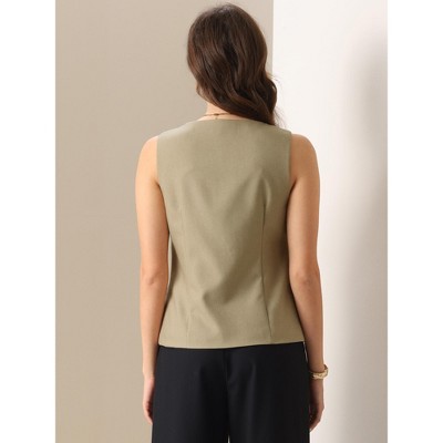 INSPIRE CHIC Women's Office Vest Square Neck Dressy Suit Waistcoat Khaki Large — фото 3
