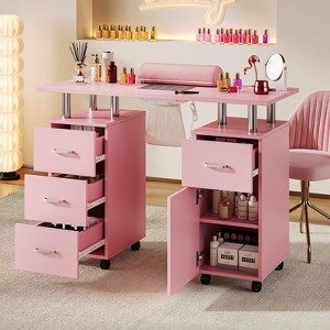 Manicure Nail Table Desk with Electric Dust Collector, 4 Drawers, Cabinet & Lockable Wheels, Salon Tech Station for Beauty Spa - 1 of 4