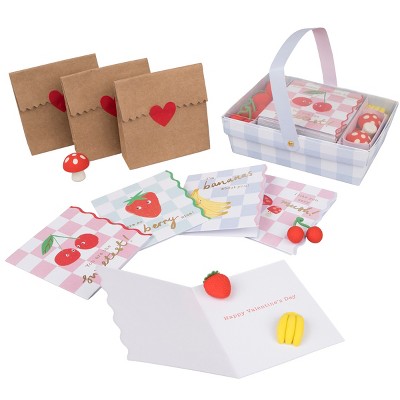 Meri Meri Fruit Basket Kids Valentine's Cards & Erasers Set (Pack of 12)