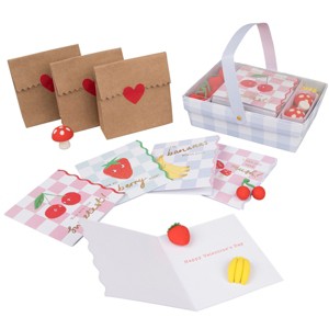 Meri Meri Fruit Basket Kids Valentine's Cards & Erasers Set (Pack of 12) - 1 of 4