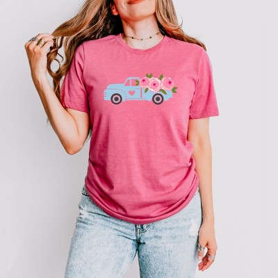 Simply Sage Market Spring Retro Truck With Flowers Short Sleeve Tee