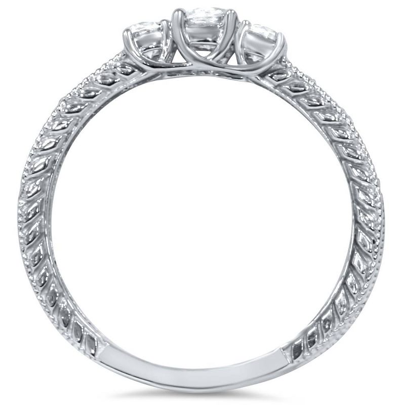 Pompeii3 1/2ct Vintage Three Stone Round Diamond Engagement Ring 14K White Gold, 2 of 5