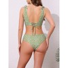 INSPIRE CHIC Women's Ruffle Trim V Neck Wide Strap Leopard Bikini Sets, Drawstring Tie Back Top Triangle Bottom 1 Set - 3 of 4