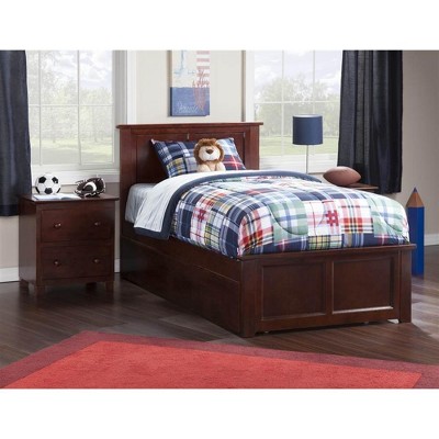 Atlantic Furniture Madison Twin Bed with Matching Foot Board with Urban Trundle Bed in Walnut