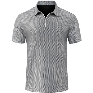 Mens Shirt Zip Polo Shirts Short Sleeve Shiny Shirt Outfits Party Costume Top - 1 of 4