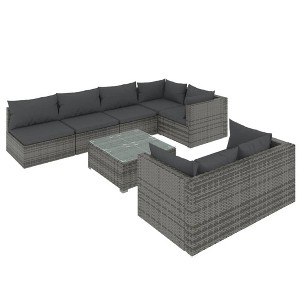 vidaXL 8-Piece Patio Lounge Set - Weather-Resistant Outdoor Furniture with Gray PE Rattan, Powder-Coated Steel Frame, and Comfortable Cushions - 1 of 4