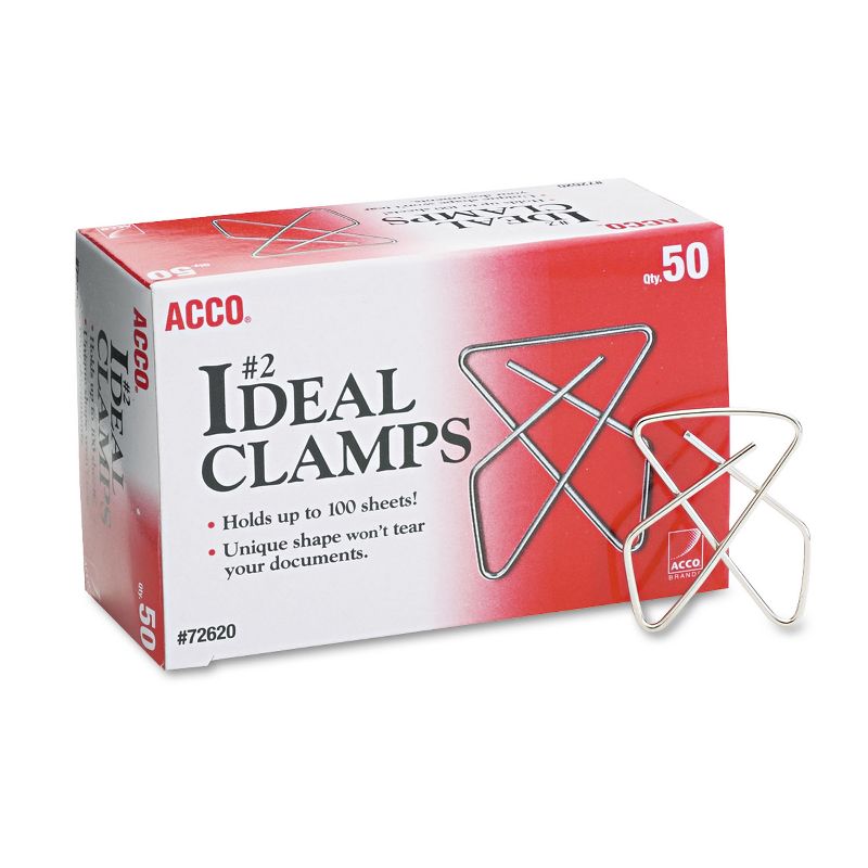 ACCO Ideal Clamps Metal Wire Small 1 1/2" Silver 50/Box 72620, 1 of 3