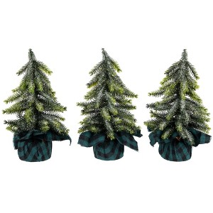 Northlight Mini Iced Downswept Pine Artificial Christmas Trees - 9" - Set of 3 - 1 of 4