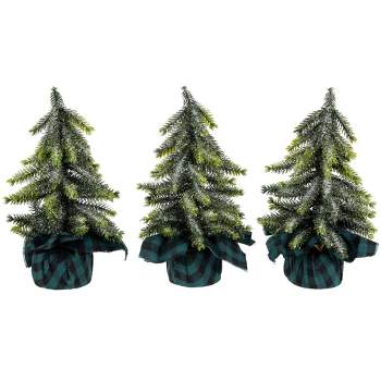 Northlight Mini Iced Downswept Pine Artificial Christmas Trees - 9" - Set of 3