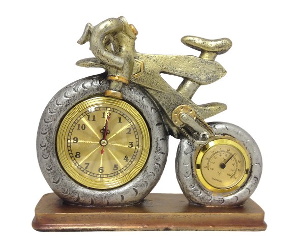 Bicycle Clock with Thermometer Silver/Brass - Creative Motion Industries&#174;