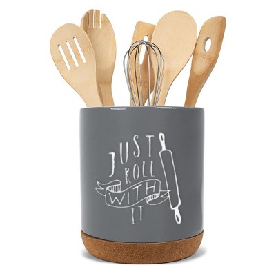 Elanze Designs Roll With It Grey X-Large Cork Bottom Kitchen Utensil Holder