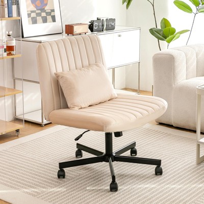 NicBex Adjustable Height Velvet Home Office Chair with Pillow and Wheels for Work Study Vanity,Beige