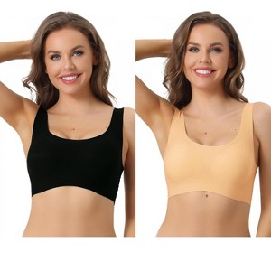 Allegra K Women's Wirefree Push Up Workout Sleep Comfort Sports Bras 2 Packs - 1 of 4