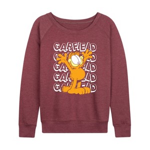 Women's - Garfield - Garfield Repeated Lightweight French Terry Wide Neck Long Sleeve Shirt - 1 of 4