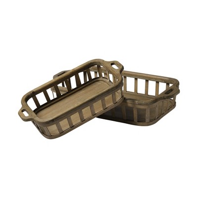 HomeRoots Set of Two Brown Wood Indoor Outdoor Tray With Handles