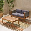 Modern Sofa Set, Outdoor Acacia Wood Loveseat, Contemporary Fabric Wicker 2-seat Sofa Chair With Backrest Cushion, Wooden Coffee Table - 2 of 4