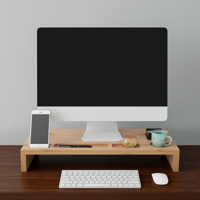 Natural Bamboo Monitor Stand with Organizer Compartments