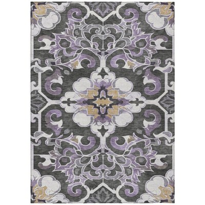 HomeRoots 10' X 14' Purple And Charcoal Damask Washable Indoor Outdoor Area Rug