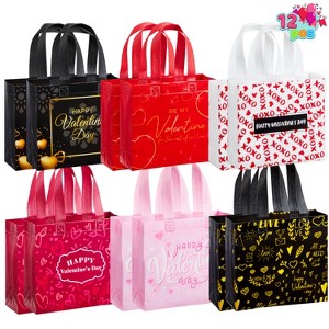 Joyfy 12 Pcs Valentine's Day Gift Bags with 6 Designs for Kids Party Favor, Classroom Exchange Prizes, Non-Woven Tote Bags For Present Wrapping - 1 of 4