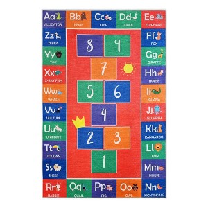 Educational Kids Cotton Rug for Playrooms, Kids Rooms, Classrooms, indoor, Hopscotch - Red - 1 of 4