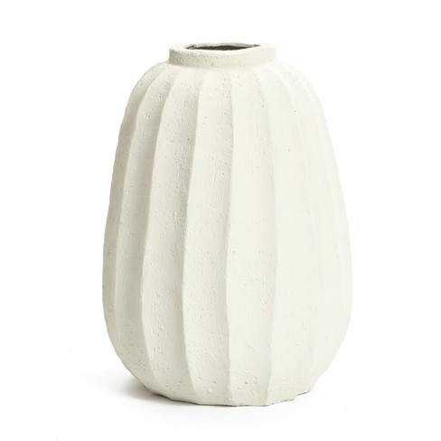 Luxenhome Off White Mgo Round Modern Fluted Vase Off-white : Target