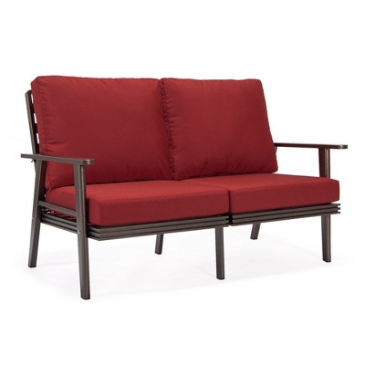 Leisuremod Walbrooke Modern Loveseat with Brown Aluminum Frame and Removable Cushions