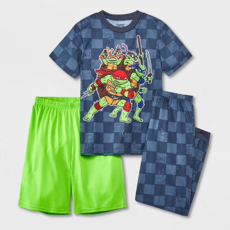 Boys&#39; Teenage Mutant Ninja Turtles 3pc Pajama Set - Green/Gray, 1 of 5