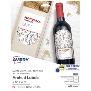 Avery Water-Resistant Arched Labels, Sure Feed, Print to the Edge, Textured Matte, 3-1/2" x 4-3/4", 40 Labels (22826) - 1 of 4