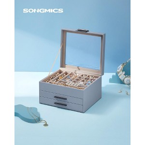 Jewelry Box with Glass Lid Accessory Organizer Case for Rings Necklaces Earrings - 1 of 4