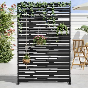 1-Piece 46.8 In. W x 71.37 In. H Light And Shadow Type Black Galvanized Sheet Outdoor Screen Decorative Art Panel (6-Piece Assembly) - 1 of 4