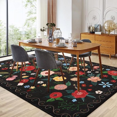 Garvee Floral Area Rug -Machine Washable Large Rugs, Non Slip Vintage Low Pile Soft Carpet, for Bedroom, Dining Room