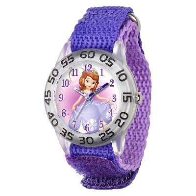 Girls' Disney Sofia the First Plastic Time Teacher Watch- Purple