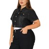 Women's Plus Size Short Sleeve Button-Down Cropped Denim Fashion Jean Jackets - Agnes Orinda - 3 of 4