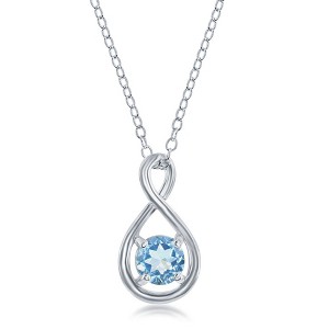 Simona Sterling Silver Round 5mm Gem Infinity Design Necklace - Blue Topaz - Blue - 16+2 Inch - 1 of 2