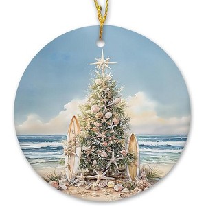 Lomsoe Coastal Beach Christmas Ceramic Ornament Ocean Beachy Seashell Christmas Decor Hanging Ornaments for Xmas Tree Decor Xmas Tree Decor - 1 of 1
