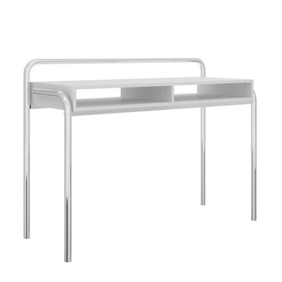 Office Desk with 2 Compartments and Tubular Metal Frame White/Chrome - The Urban Port