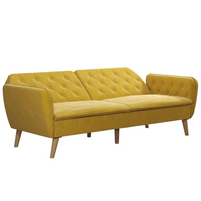 Mustard Faux Leather Tufted Twin Sleeper Sofa with Memory Foam