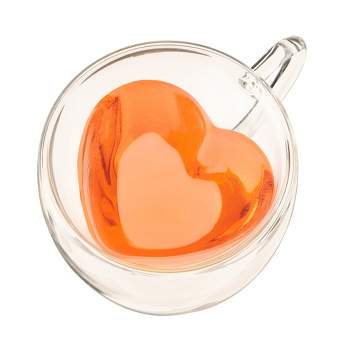 Pinky Up Kendall Heart Shaped Glass Tea Mug with Handle, Double Walled Insulated 8 oz Cup, Clear