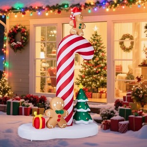 NAYSAYE 8.2FT Candy Cane and Gingerbread Men Inflatable Christmas Decoration Festive Holiday Yard Display for Home Garden, Red and White, - 1 of 4