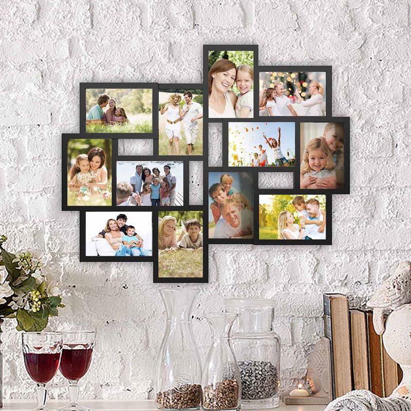 12-Photo Picture Frame Collage - Multi-Picture Wall-Mounted Display Gallery with 12 Openings for 4x6-Inch Photos or Pictures by Lavish Home (Black), 1 of 7