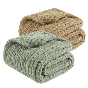 Handmade Chenille Throw Blankets Group of 2 Blankets, Chunky Knit Cable Knitted Crochet Blankets Collection-Amelie Home - 1 of 4